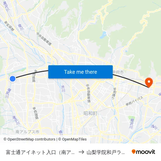 富士通アイネット入口（南アルプス市） to 山梨学院和戸ラグビー場 map