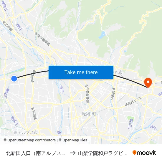 北新田入口（南アルプス市） to 山梨学院和戸ラグビー場 map