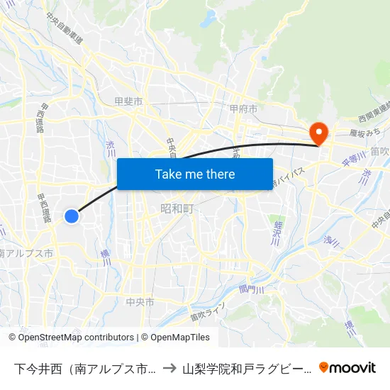 下今井西（南アルプス市） to 山梨学院和戸ラグビー場 map