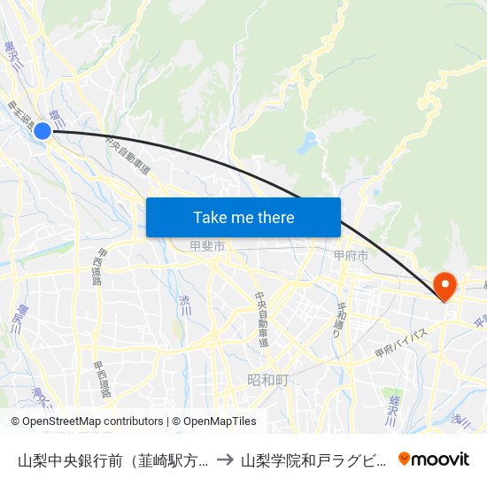 山梨中央銀行前（韮崎駅方面） to 山梨学院和戸ラグビー場 map