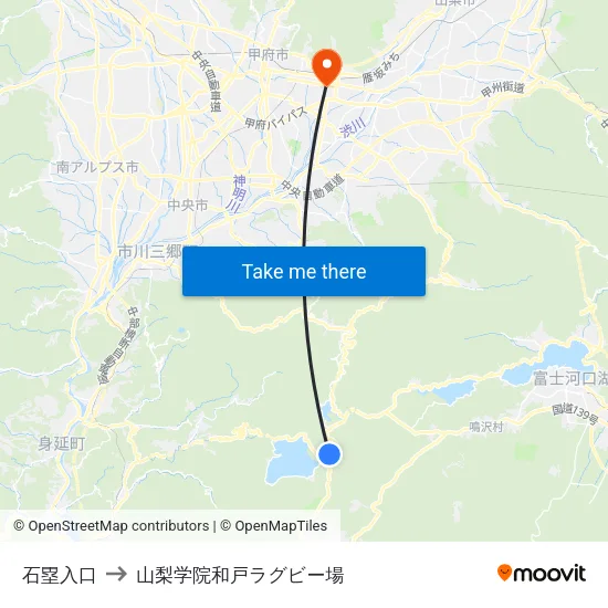 石塁入口 to 山梨学院和戸ラグビー場 map