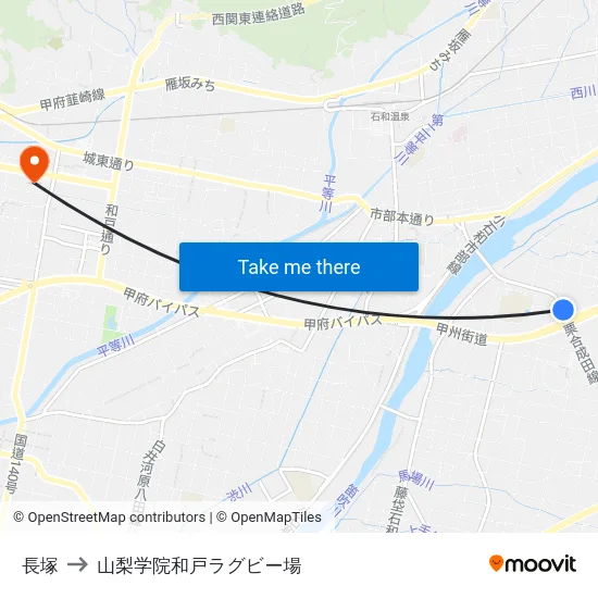 長塚 to 山梨学院和戸ラグビー場 map