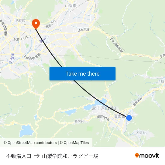 不動湯入口 to 山梨学院和戸ラグビー場 map