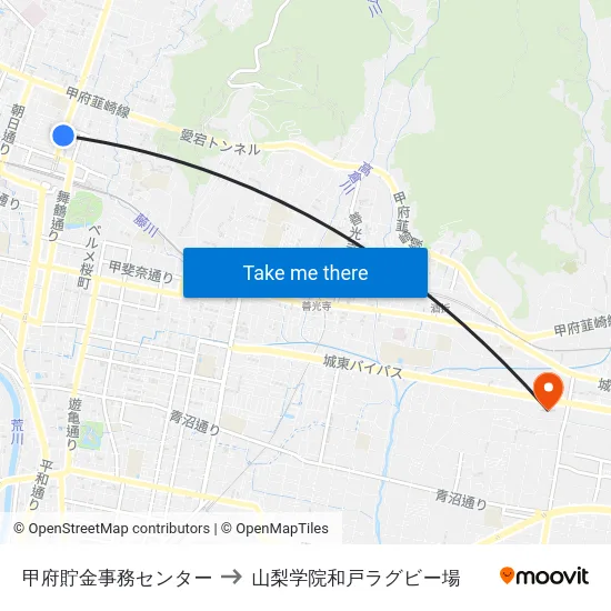 甲府貯金事務センター to 山梨学院和戸ラグビー場 map