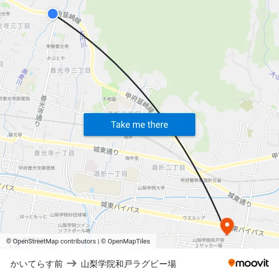 かいてらす前 to 山梨学院和戸ラグビー場 map
