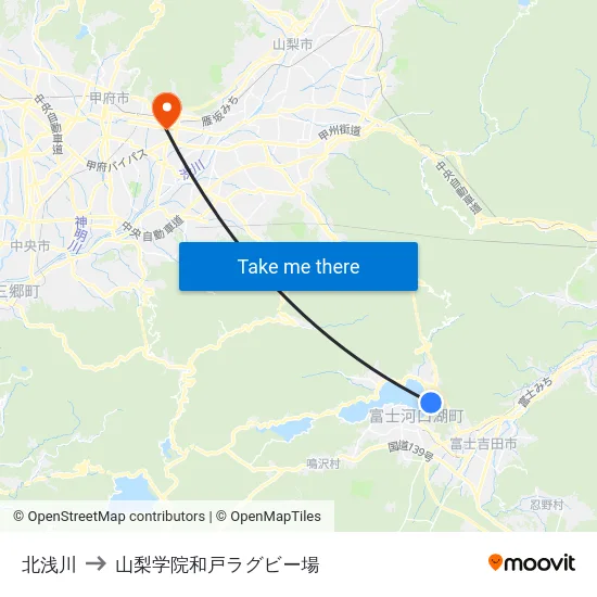 北浅川 to 山梨学院和戸ラグビー場 map