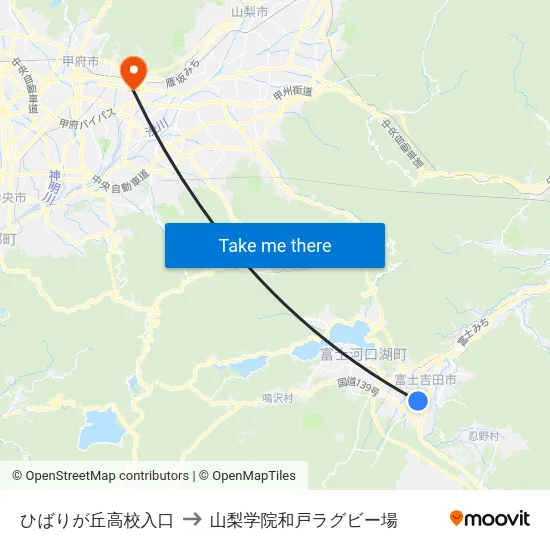 ひばりが丘高校入口 to 山梨学院和戸ラグビー場 map