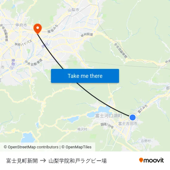 富士見町新開 to 山梨学院和戸ラグビー場 map