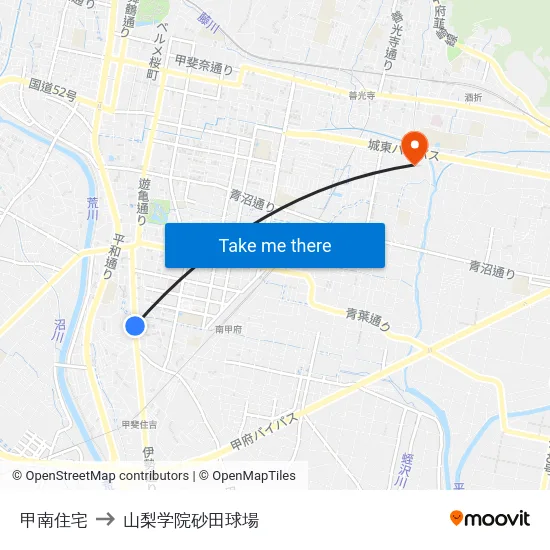 甲南住宅 to 山梨学院砂田球場 map