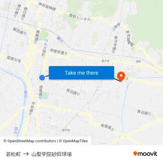 若松町 to 山梨学院砂田球場 map