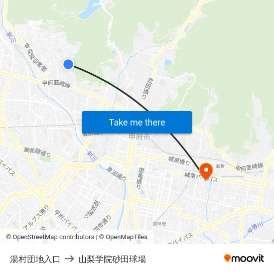湯村団地入口 to 山梨学院砂田球場 map