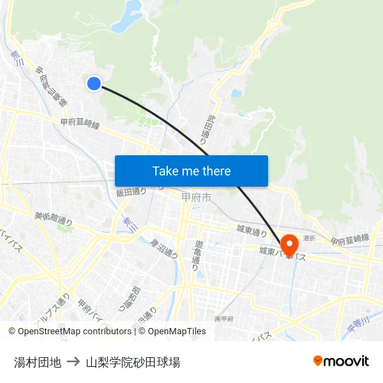 湯村団地 to 山梨学院砂田球場 map