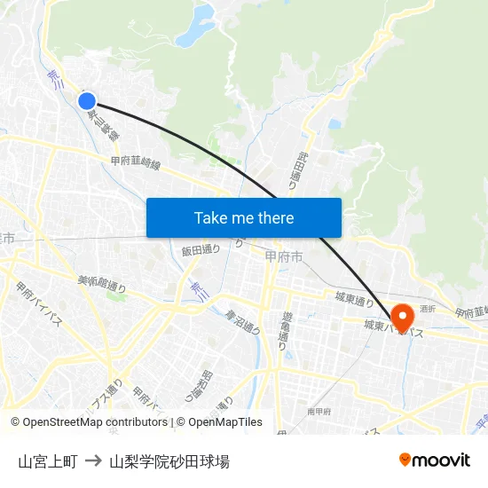 山宮上町 to 山梨学院砂田球場 map