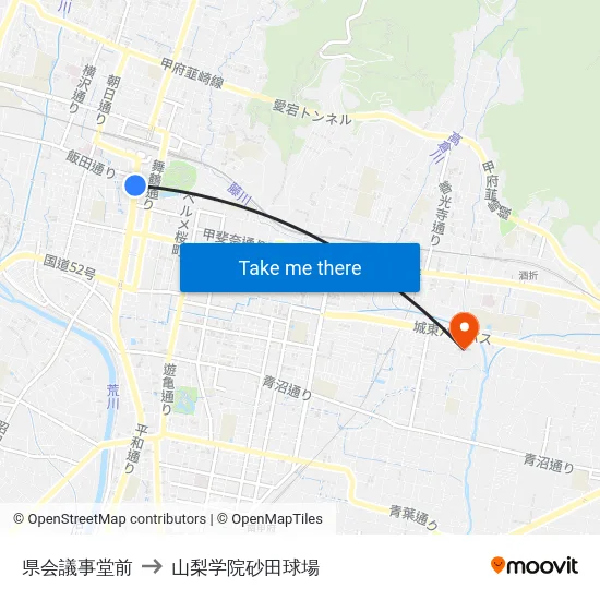 県会議事堂前 to 山梨学院砂田球場 map