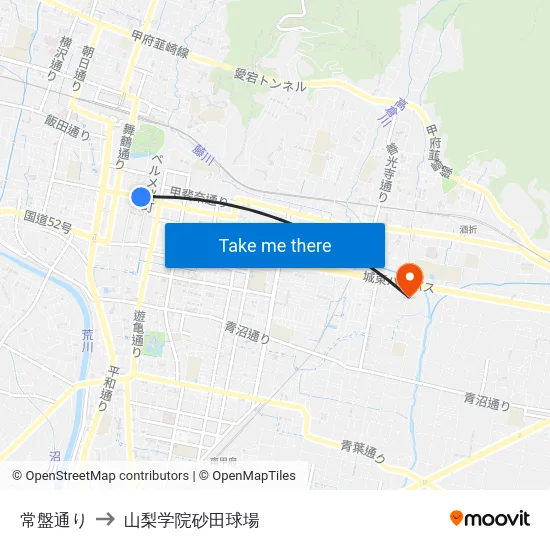 常盤通り to 山梨学院砂田球場 map