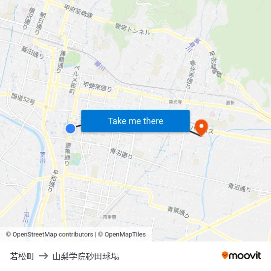 若松町 to 山梨学院砂田球場 map