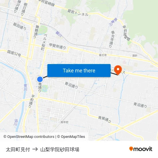 太田町見付 to 山梨学院砂田球場 map
