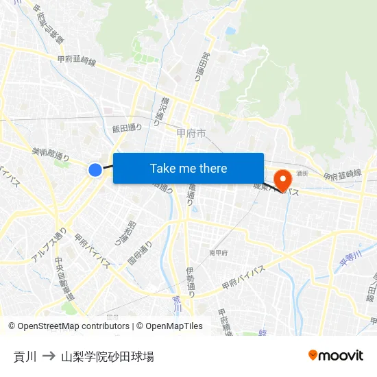 貢川 to 山梨学院砂田球場 map