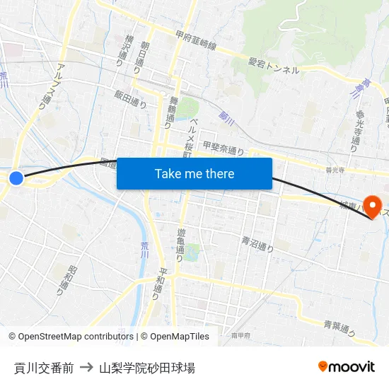 貢川交番前 to 山梨学院砂田球場 map