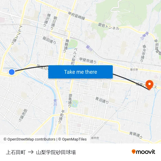上石田町 to 山梨学院砂田球場 map