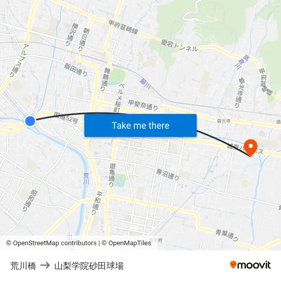 荒川橋 to 山梨学院砂田球場 map