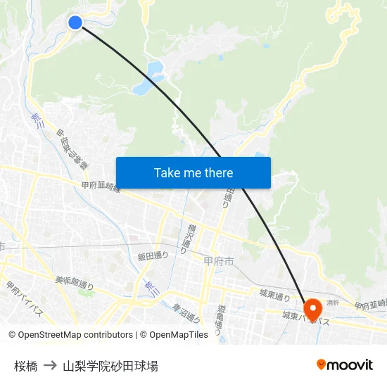 桜橋 to 山梨学院砂田球場 map