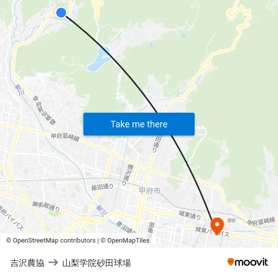 吉沢農協 to 山梨学院砂田球場 map
