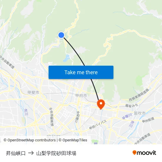 昇仙峡口 to 山梨学院砂田球場 map