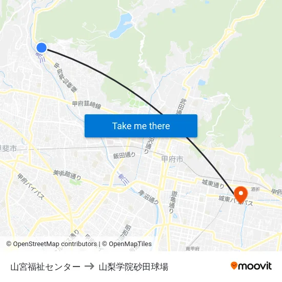 山宮福祉センター to 山梨学院砂田球場 map