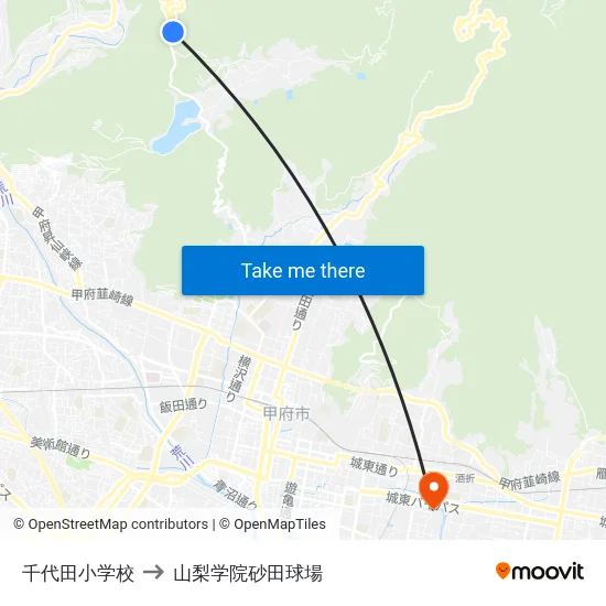 千代田小学校 to 山梨学院砂田球場 map