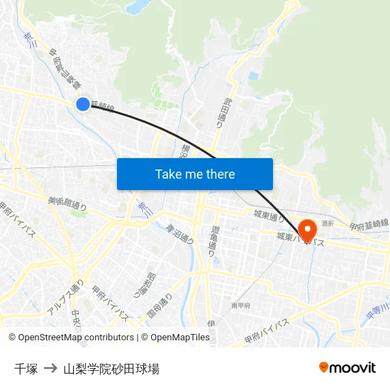 千塚 to 山梨学院砂田球場 map