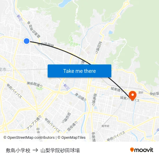敷島小学校 to 山梨学院砂田球場 map