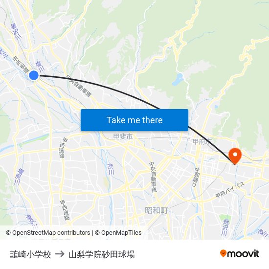 韮崎小学校 to 山梨学院砂田球場 map