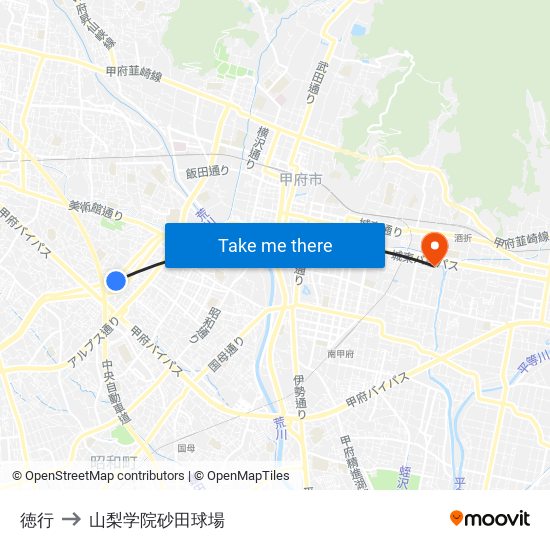 徳行 to 山梨学院砂田球場 map