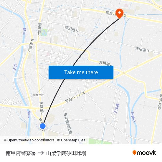 南甲府警察署 to 山梨学院砂田球場 map