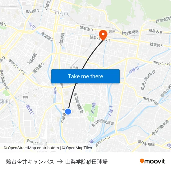駿台今井キャンパス to 山梨学院砂田球場 map