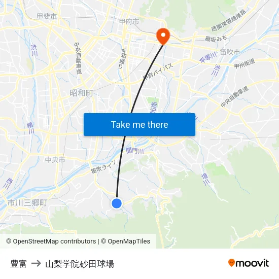 豊富 to 山梨学院砂田球場 map