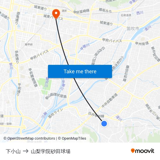 下小山 to 山梨学院砂田球場 map