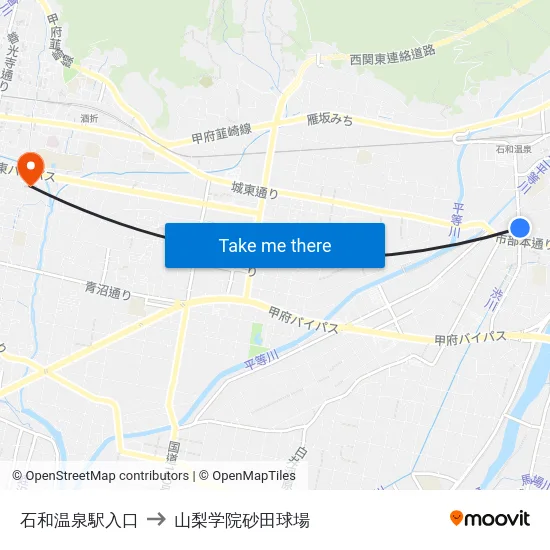 石和温泉駅入口 to 山梨学院砂田球場 map