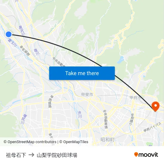 祖母石下 to 山梨学院砂田球場 map