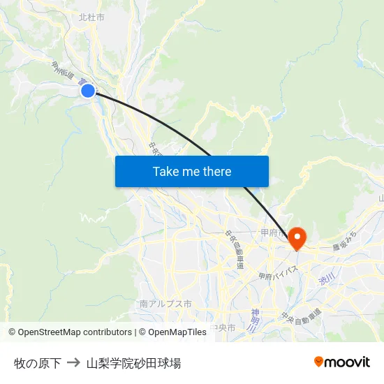 牧の原下 to 山梨学院砂田球場 map