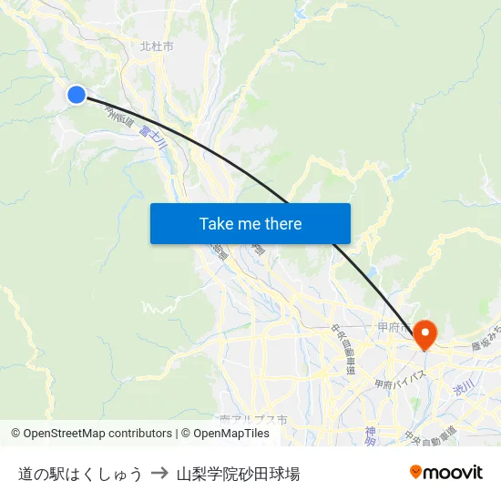 道の駅はくしゅう to 山梨学院砂田球場 map