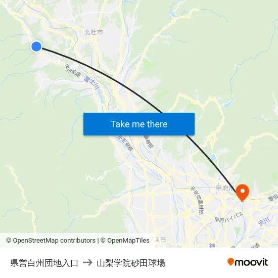 県営白州団地入口 to 山梨学院砂田球場 map