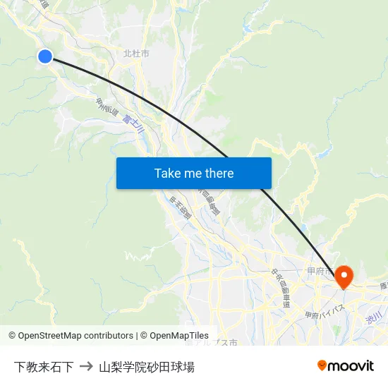 下教来石下 to 山梨学院砂田球場 map