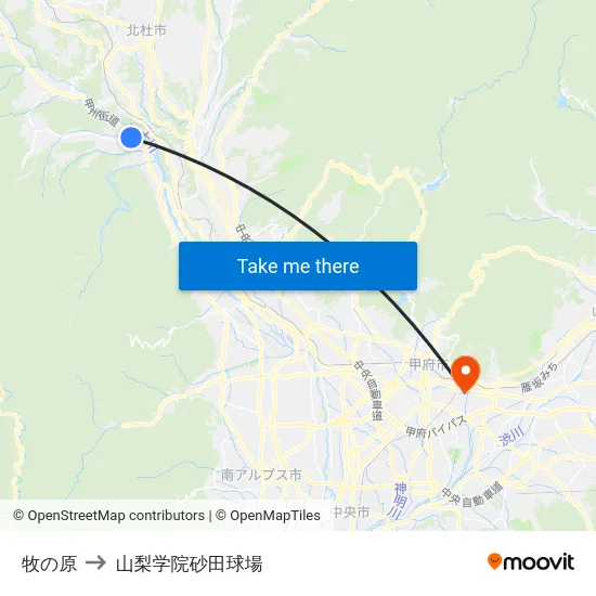 牧の原 to 山梨学院砂田球場 map