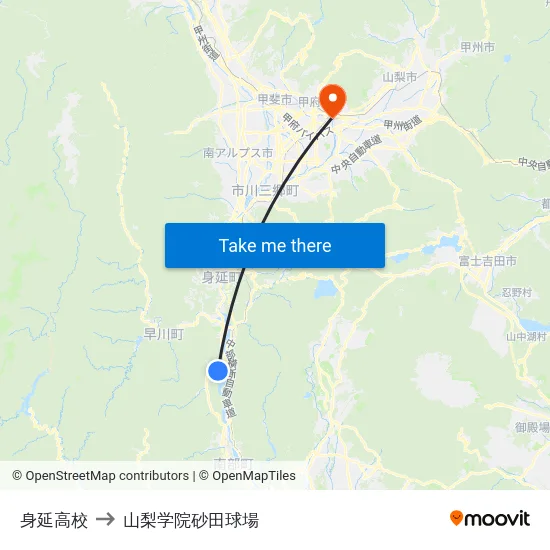 身延高校 to 山梨学院砂田球場 map