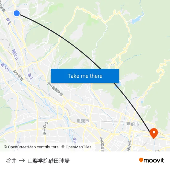 谷井 to 山梨学院砂田球場 map