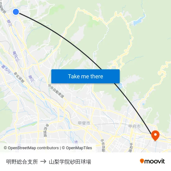 明野総合支所 to 山梨学院砂田球場 map