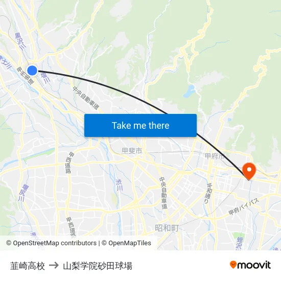 韮崎高校 to 山梨学院砂田球場 map