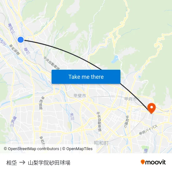 相垈 to 山梨学院砂田球場 map